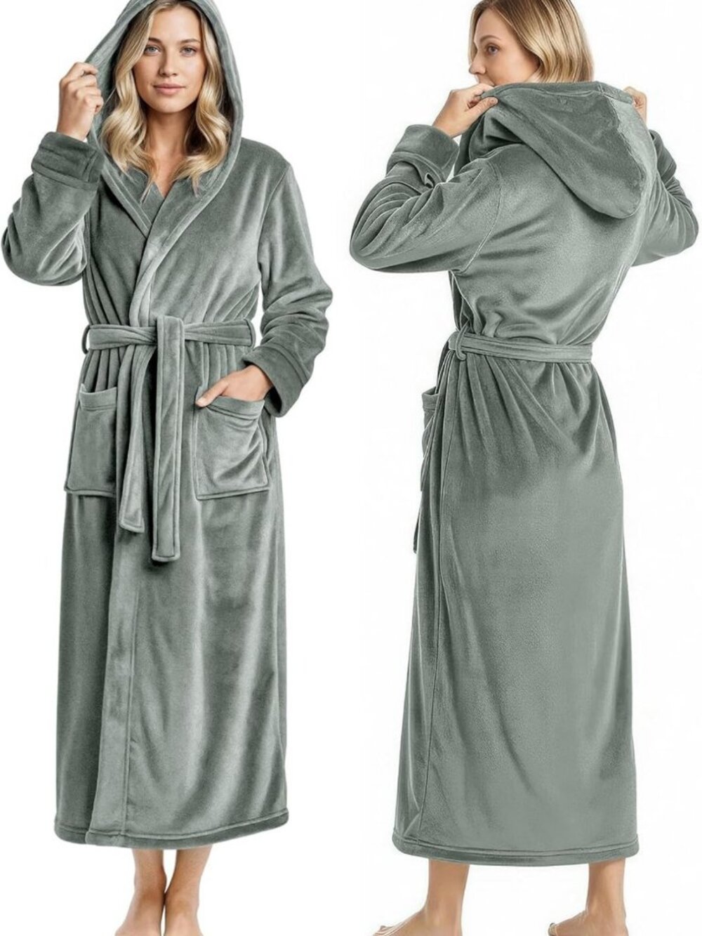 Cozy Hooded Fleece Bathrobe for Women - Ultra Soft Plush Long Robe